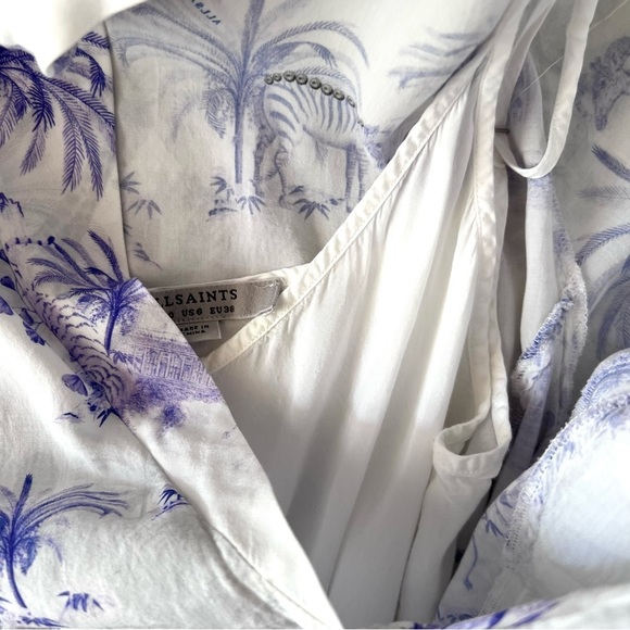 AllSaints Fay Tajpur Shirt Dress Blue and White Size 6 - Picture 10 of 12
